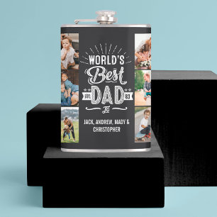 Happy Father's Day Fun World's Best Dad Kids Name Hip Flask