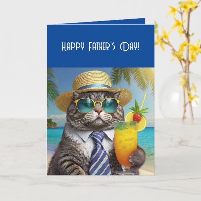 Happy Father's Day Funny Cool Cat Mai Tai Card (Yellow Flower)