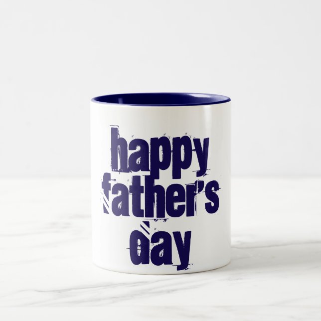 Happy Father's Day Funny Typography Blue White Mug (Center)