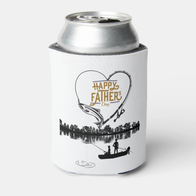 Happy Father's Day Gift Father and Child Fishing Can Cooler (Can Back)