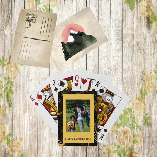Happy Father's Day Gold Leafy Black Swirls Photo  Playing Cards