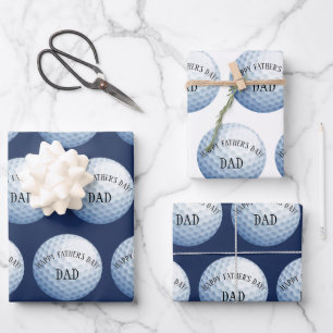 Happy Fathers Day Golf Ball Baller Wrapping Paper Sheet