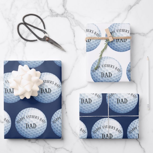 Happy Fathers Day Golf Ball Baller Wrapping Paper Sheet (Front)
