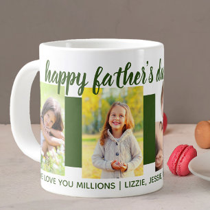 Happy Fathers Day Grandpa 4 Photo Green Large Coffee Mug