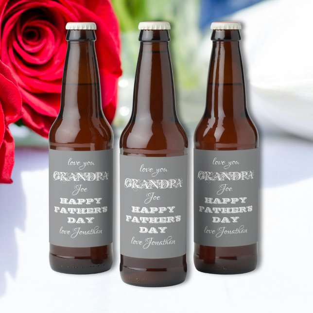 Happy Fathers Day Grandpa - Custom Name Beer Bottle Label (Everyone will enjoy these Happy Fathers Day Grandpa - Personalized Names Beer Bottle Labels.)