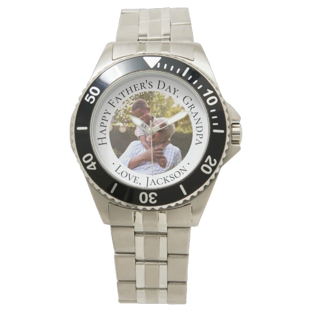 Happy Father's Day Grandpa Custom Photo Gift Watch (Front)