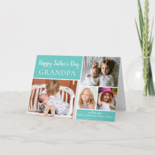 Happy Father's Day Grandpa Photo Collage Aqua Card