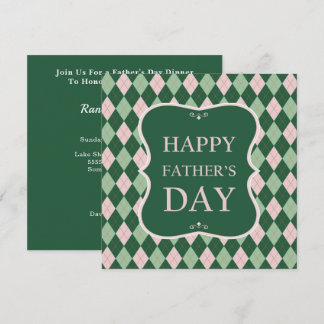 Happy Fathers Day Green Argyle Dinner Party Invitation
