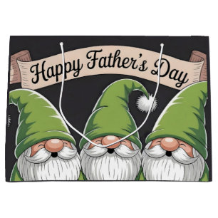 Happy Father's Day" Green Gnome Trio Large Gift Bag