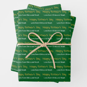 Happy Father's Day Green White Children Names Wrapping Paper Sheet