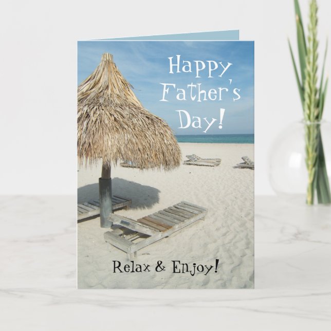 Happy Father's Day Greeting Card, Beach Cabana Card (Front)