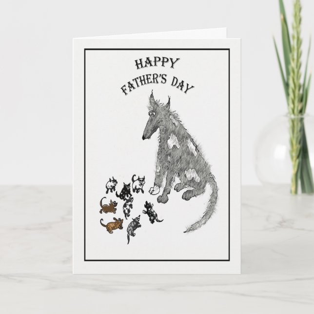 Happy Father's Day , grey dog and pups, funny Card (Front)