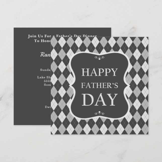 Happy Fathers Day Grey Shades Argyle Dinner Party Invitation (Front/Back)