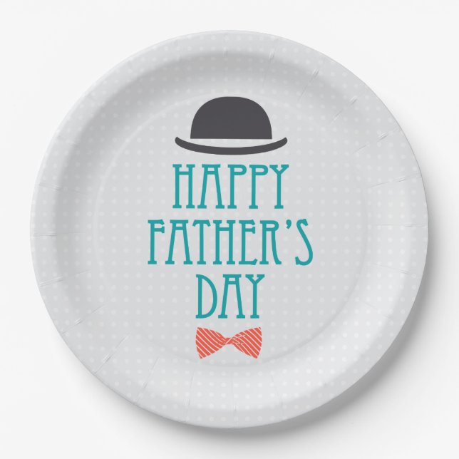Happy Father's Day Hat & Bow Tie | Paper Plate (Front)