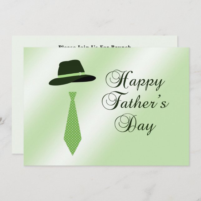 Happy Fathers Day Hat Green Dot Tie Family Brunch Invitation (Front/Back)