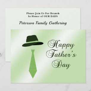 Happy Fathers Day Hat Green Dot Tie Family Brunch Invitation