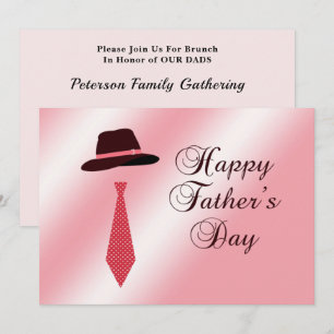 Happy Fathers Day Hat Pink Dot Tie Family Brunch Invitation
