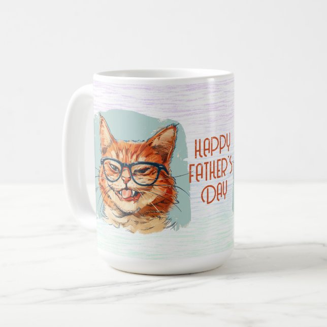 Happy Father's Day Hilarious Cat Coffee Mug (Front Left)