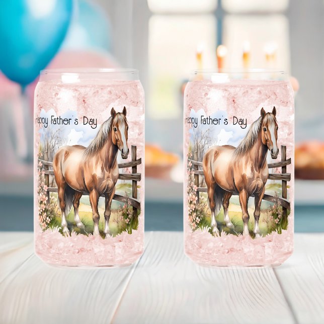 Happy Father's Day Horse Fence Pasture Can Glass (Insitu (Baby Shower))
