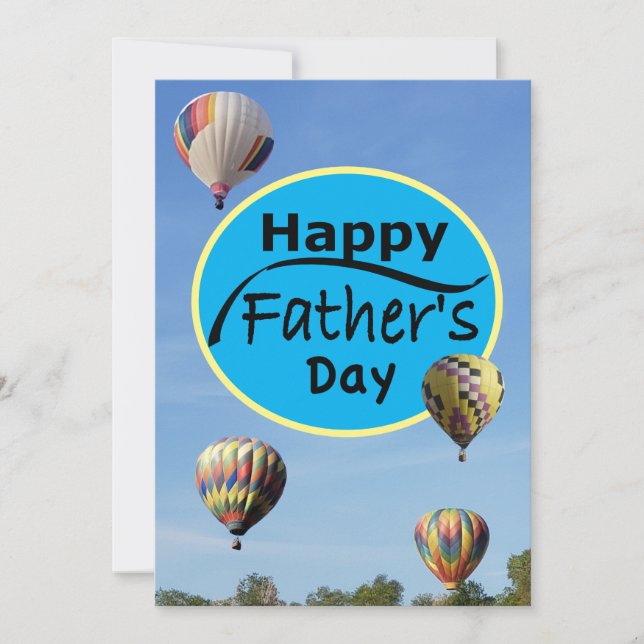Happy Father's Day Hot Air Balloon Simple Blue  Holiday Card (Front)