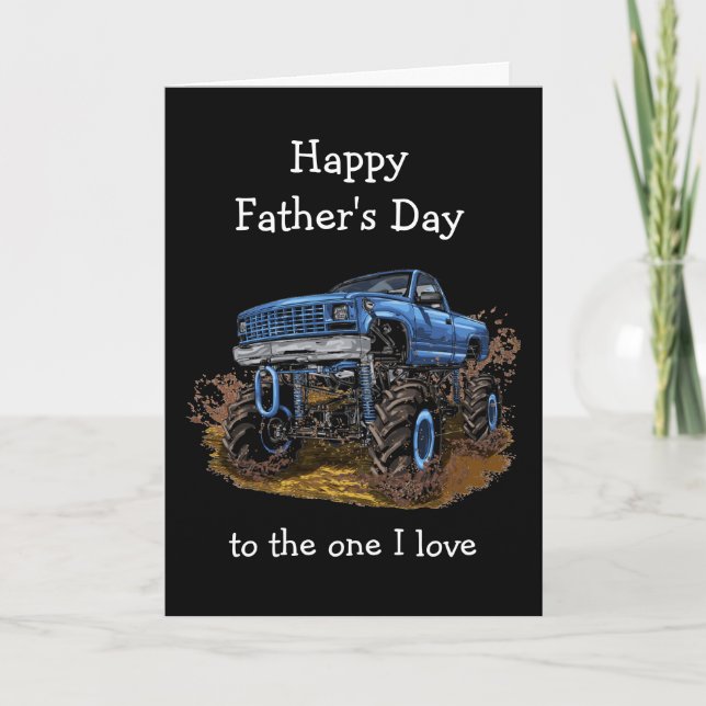 Happy Father's Day Husband 4x4 Monster Truck Funny Card (Front)