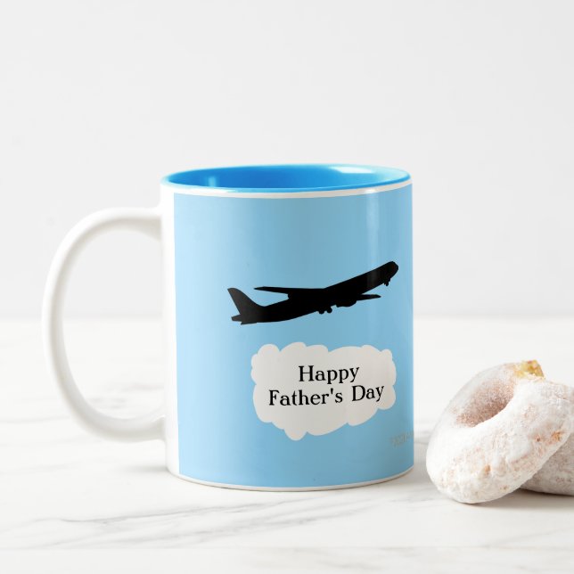  Happy Fathers Day Jet Aeroplane Flying Pilot Gift Two-Tone Coffee Mug (With Donut)
