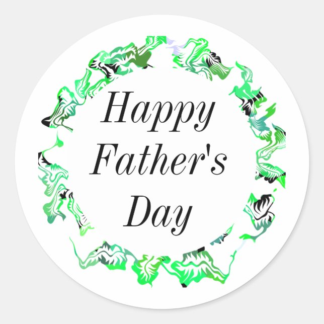 Happy Fathers Day Leafy Green Floral Crest Trendy Classic Round Sticker (Front)