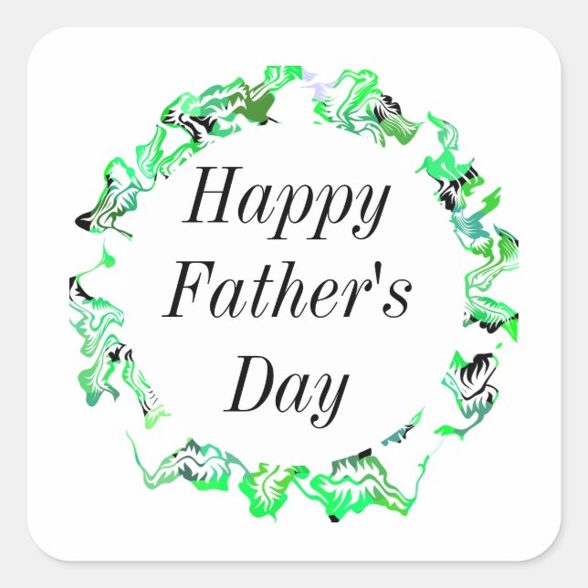 Happy Fathers Day Leafy Green Floral Crest Trendy Square Sticker (Front)