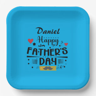 Happy Father's Day Leaping Frogs Hearts Moustache  Paper Plate