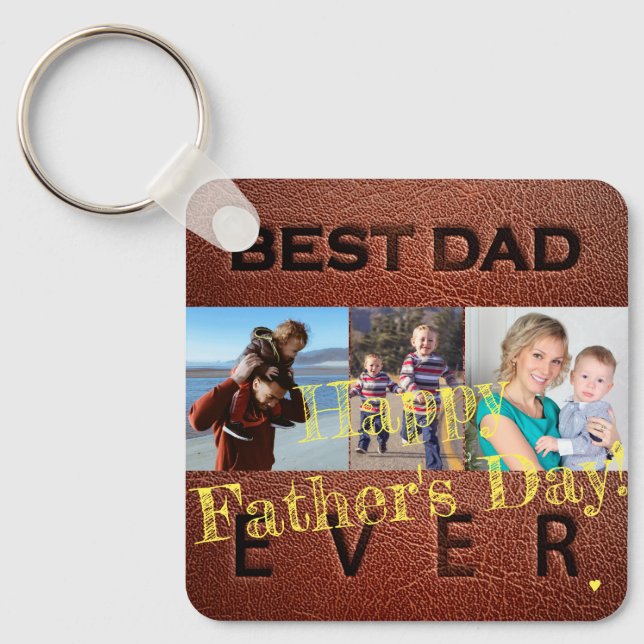 Happy Fathers Day love you dad 3 photos Key Ring (Front)