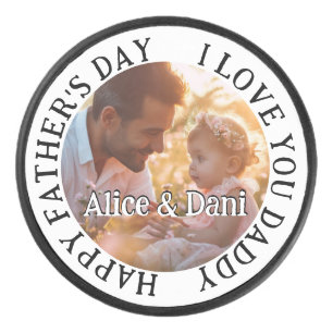 Happy Father's Day Love You Daddy Photo Hockey Puck