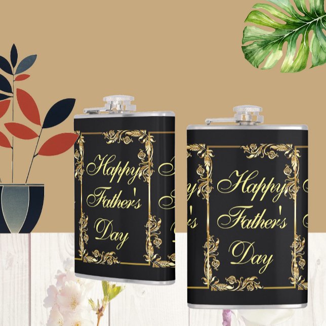 Happy Fathers Day Modern Calligraphy Leafy Swirls  Hip Flask (Happy Fathers Day Modern Calligraphy Leafy Swirls Flask)