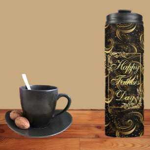Happy Fathers Day Modern Calligraphy Leafy Swirls  Thermal Tumbler
