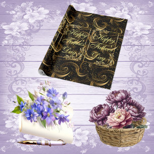 Happy Fathers Day Modern Calligraphy Leafy Swirls  Wrapping Paper