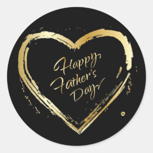 Happy Father's Day Modern Design Gold Heart Classic Round Sticker