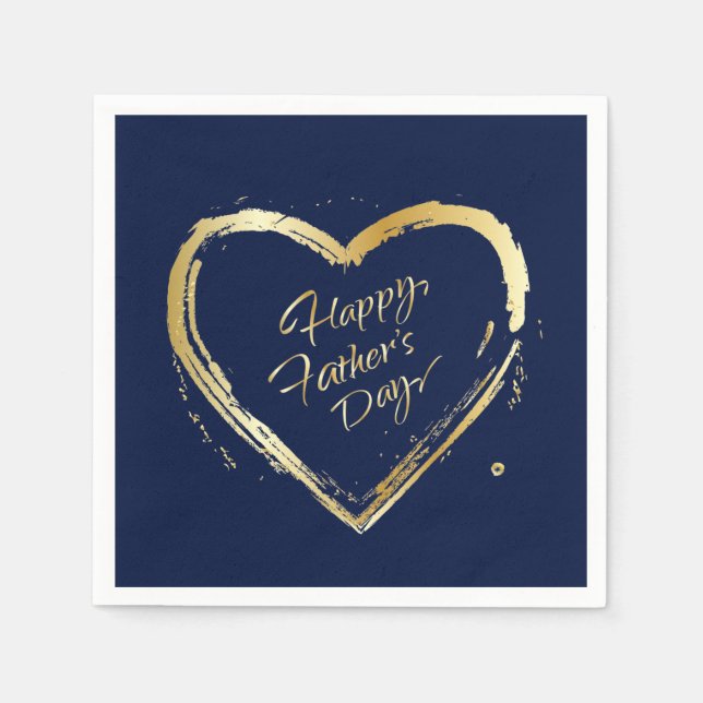 Happy Father's Day Modern Design Gold Heart Napkin (Front)