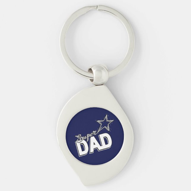 Happy Father's Day Modern Design "SUPER DAD" star Key Ring (Front)
