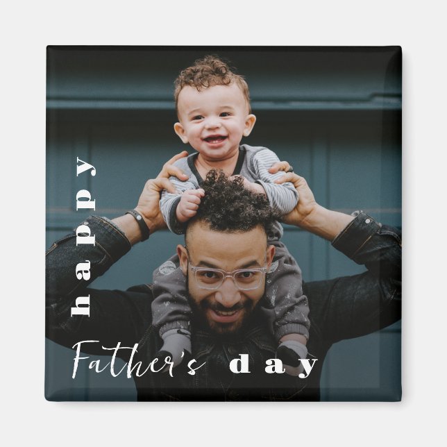 Happy Father's Day Modern Personalised Photo Magnet (Front)