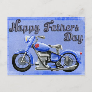 Happy father's day motorcycle postcard on blue