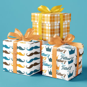 Happy Father's Day moustache and crown set of 3 Wrapping Paper Sheet