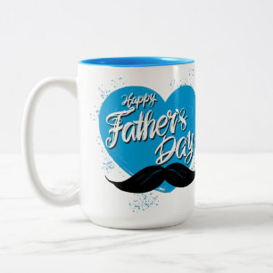 Happy Fathers Day Moustache  Two-Tone Coffee Mug