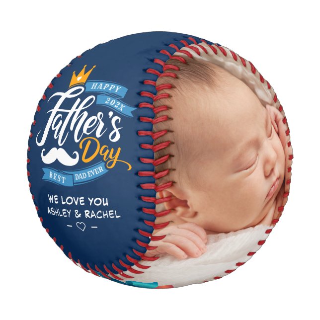 Happy Father's Day Navy Blue Typography Baseball (Angled)