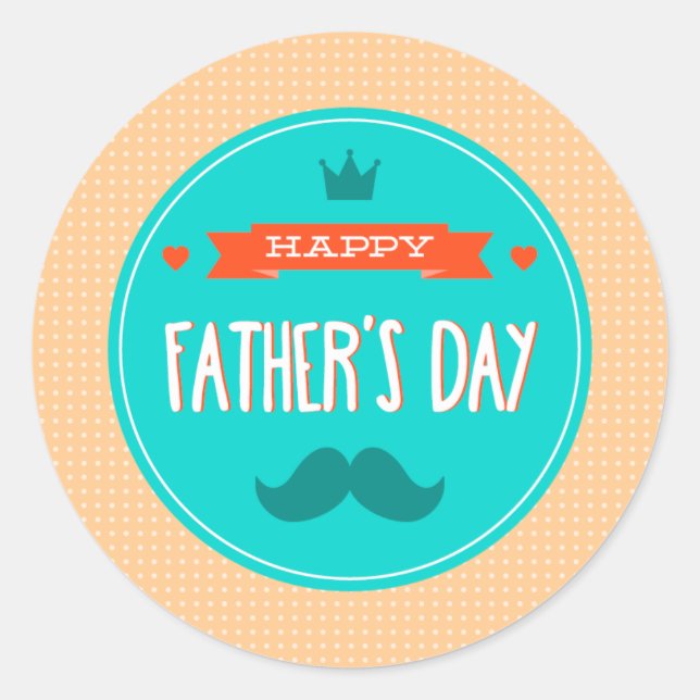 Happy Father's Day Peach and Teal Classic Round Sticker (Front)