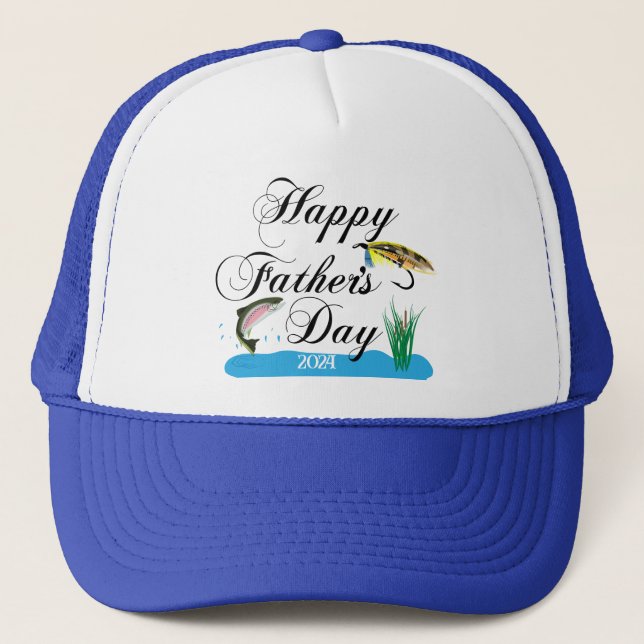 Happy Father's Day Personalised YEAR Fishing Trucker Hat (Front)