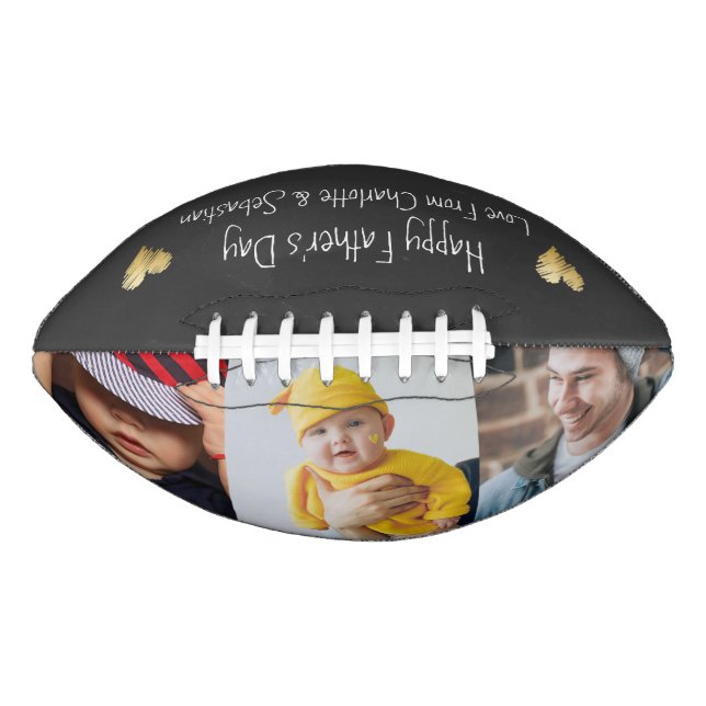Happy Fathers Day Photo and Text Gold Heart American Football (Front)