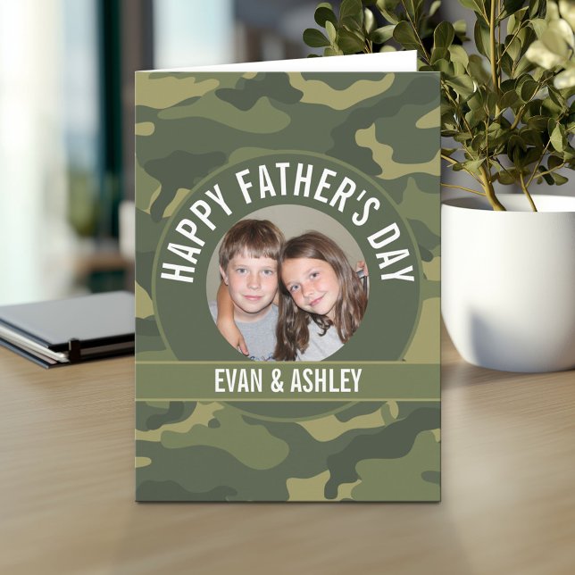 Happy Father's Day - Photo Camouflage Green Card (Custom Personalized Greeting Card)