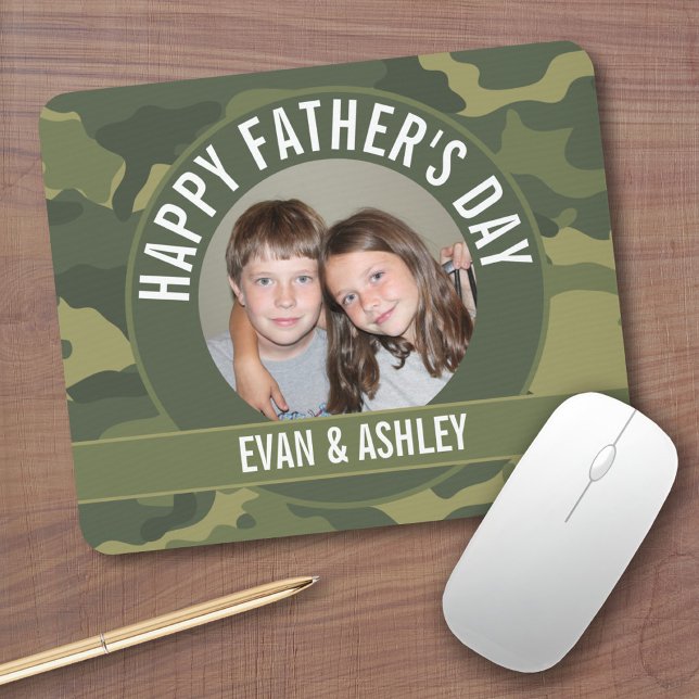 Happy Father's Day - Photo Camouflage Green Mouse Mat (Personalized mousepad - Add Photos and Custom Text)