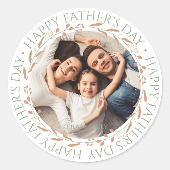 Happy Father's Day Photo Card | Customisable Dad G Classic Round Sticker (Front)