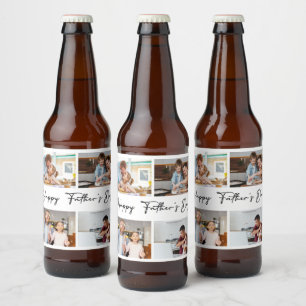Happy Fathers day photo collage Beer Bottle Label