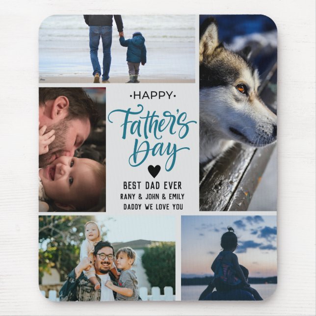 Happy Fathers Day Photo Collage Custom Names Daddy Mouse Mat (Front)